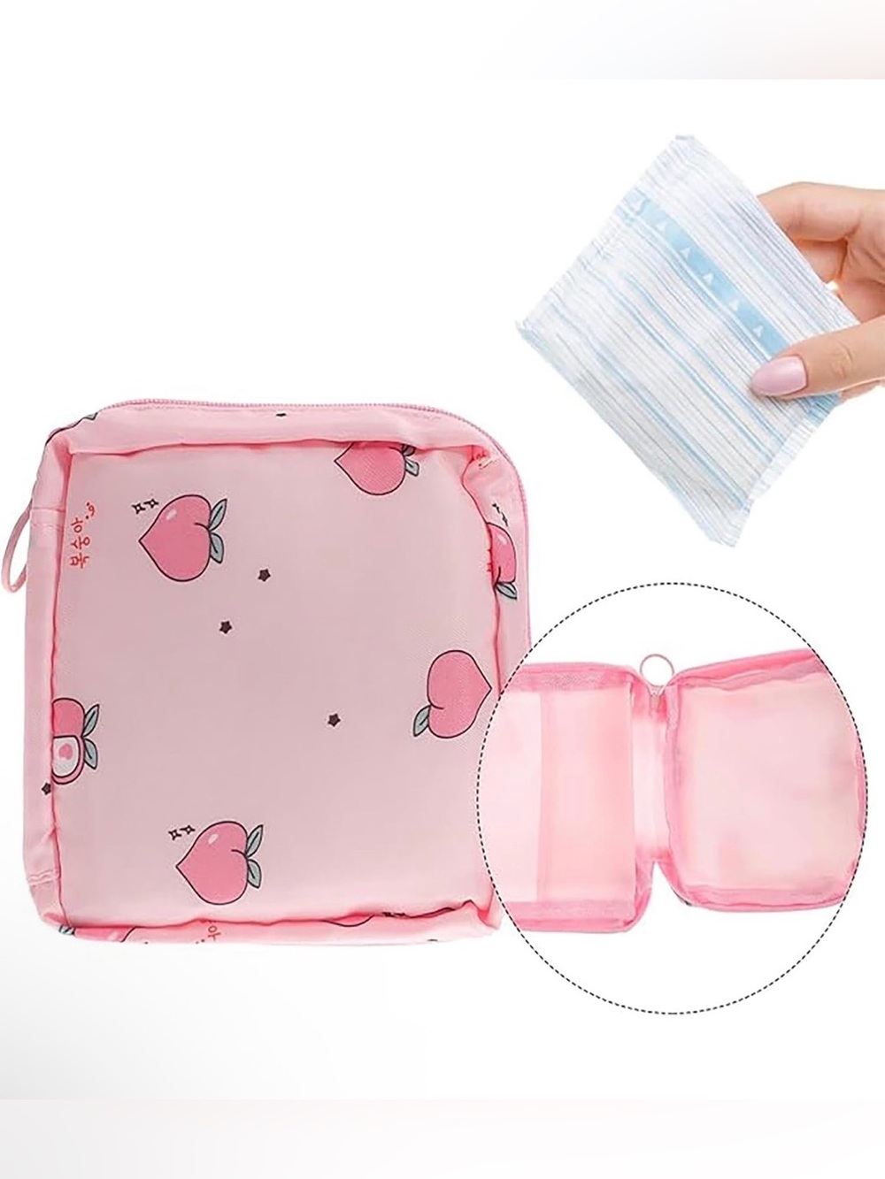 Pink Peach Print Women's Travel Pouch - Picture 2 of 4